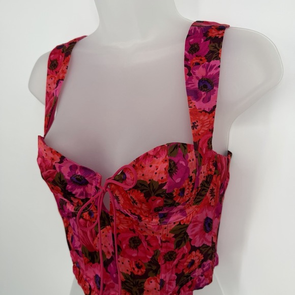 For Love & Lemons Sz S Floral Corset Bustier Crop Top Coquette Cottage Sleveless - Picture 3 of 7